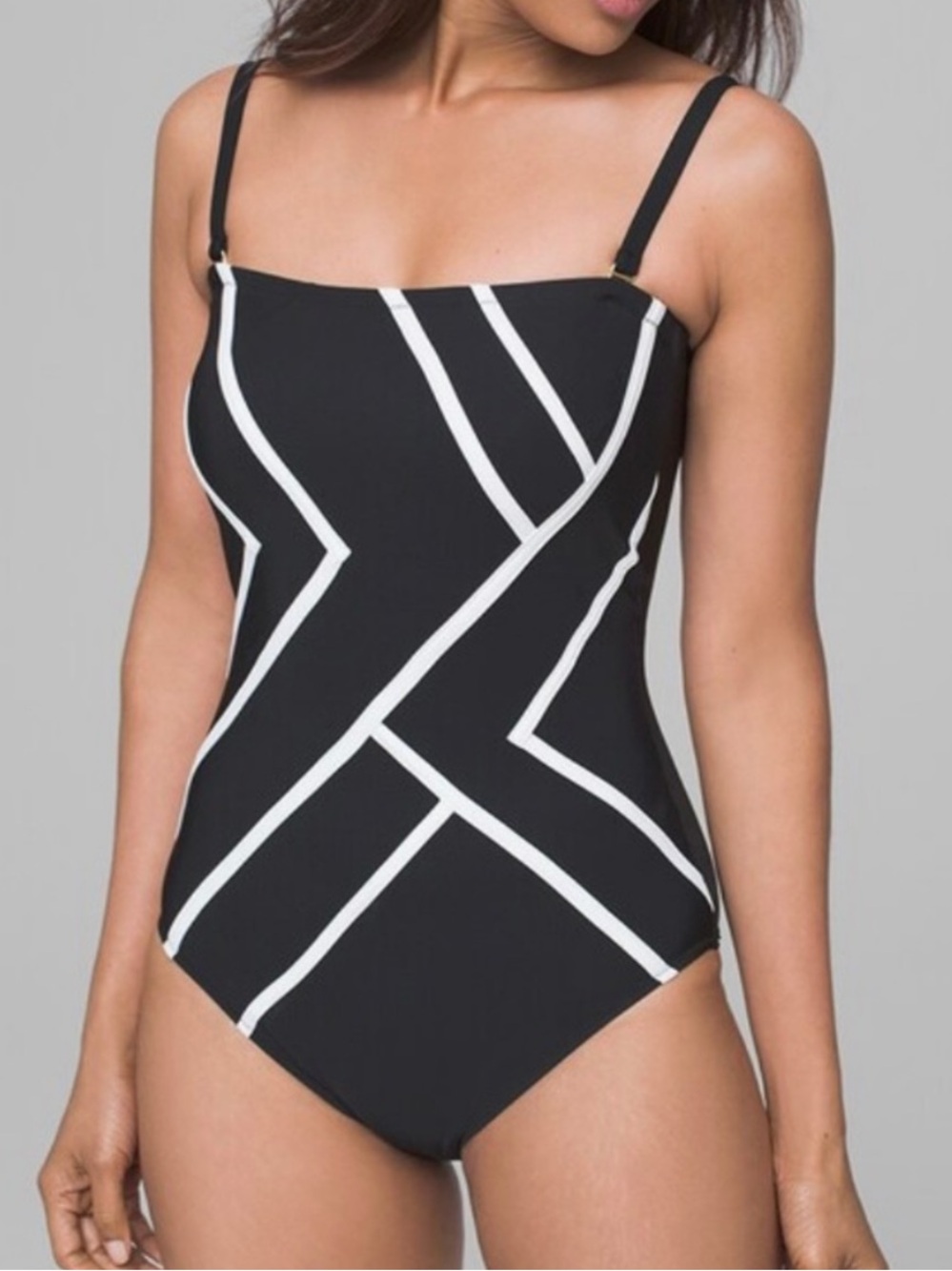 NEW Gottex Mirage Bandeau One-Piece Swimsuit Size 10 Black White Strapless NWT